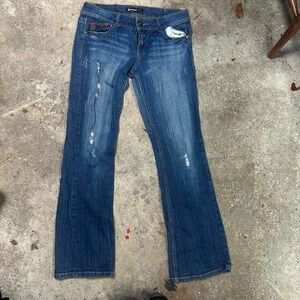 Rewind Y2K medium rise blue bootcut jeans with red stitching Size [32x30]